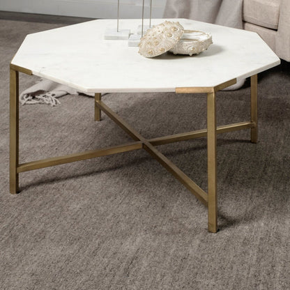 Mercana Vincent White Marble Top Octagonal Coffee Table