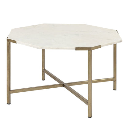 Mercana Vincent White Marble Top Octagonal Coffee Table
