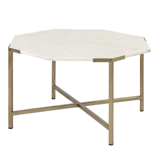 Mercana Vincent White Marble Top Octagonal Coffee Table