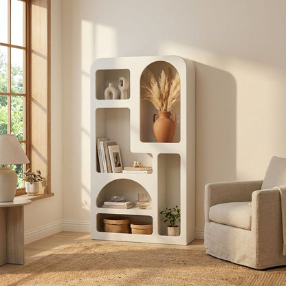 LH Home Vinci White Micro Cement Bookcase