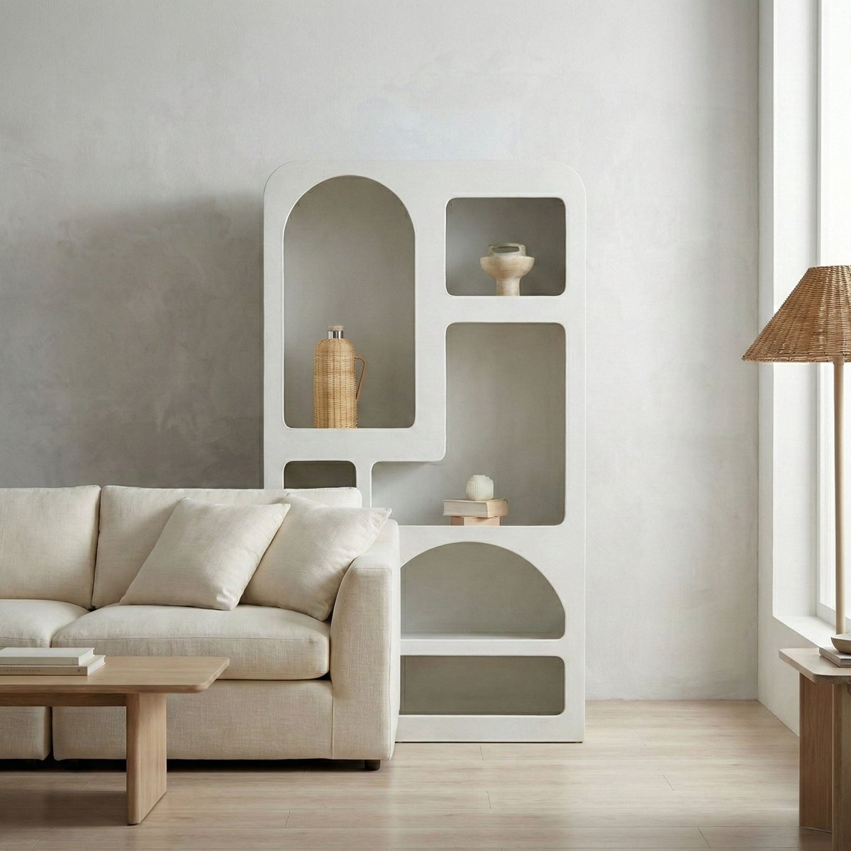 LH Home Vinci White Micro Cement Bookcase