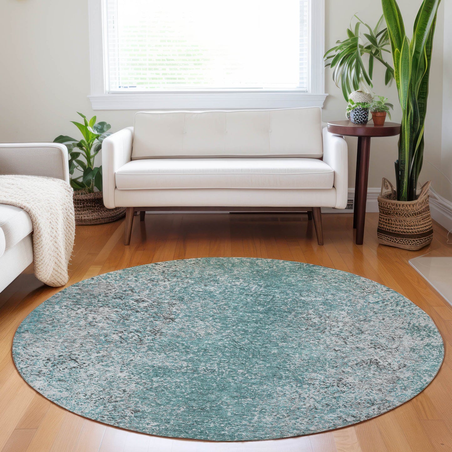 Vintage Teal Washable Indoor-Outdoor Rug