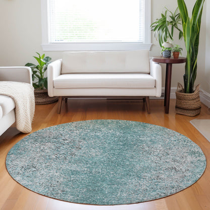 Vintage Teal Washable Indoor-Outdoor Rug