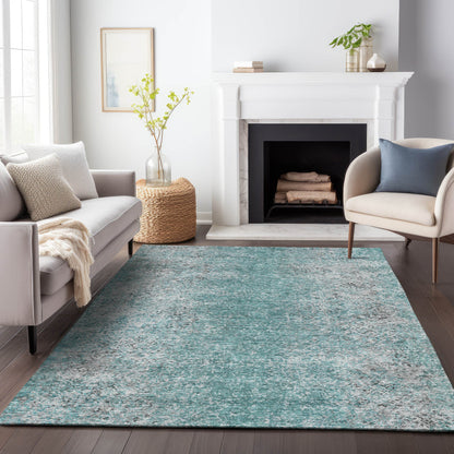 Vintage Teal Washable Indoor-Outdoor Rug