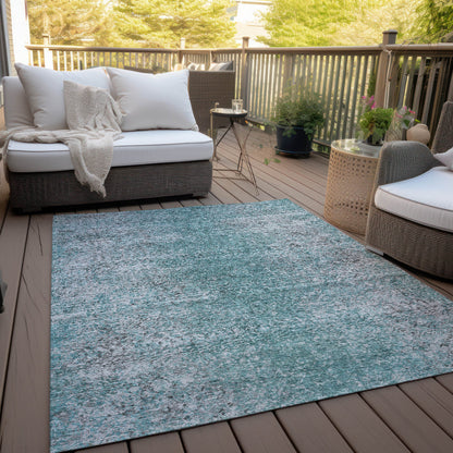 Vintage Teal Washable Indoor-Outdoor Rug