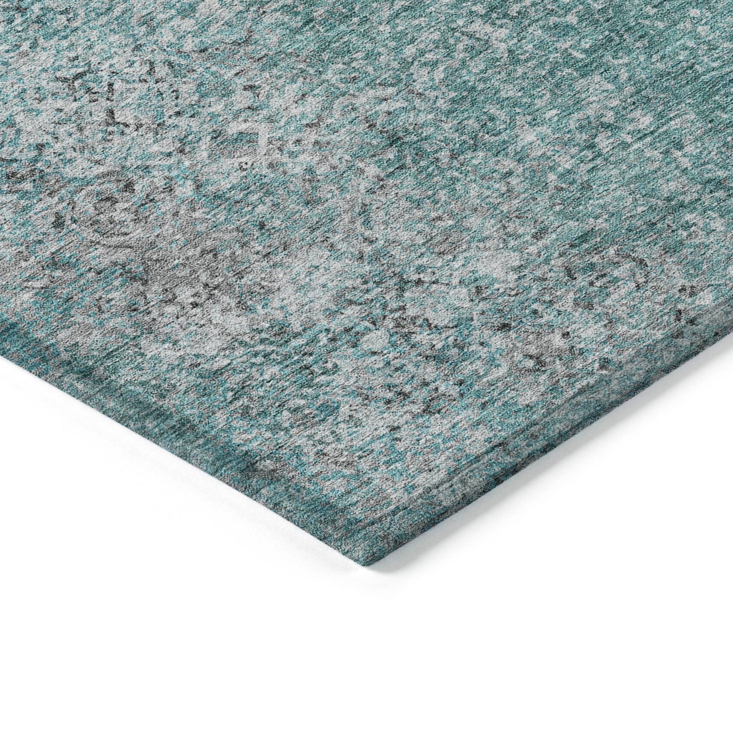 Vintage Teal Washable Indoor-Outdoor Rug