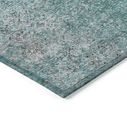 Vintage Teal Washable Indoor-Outdoor Rug