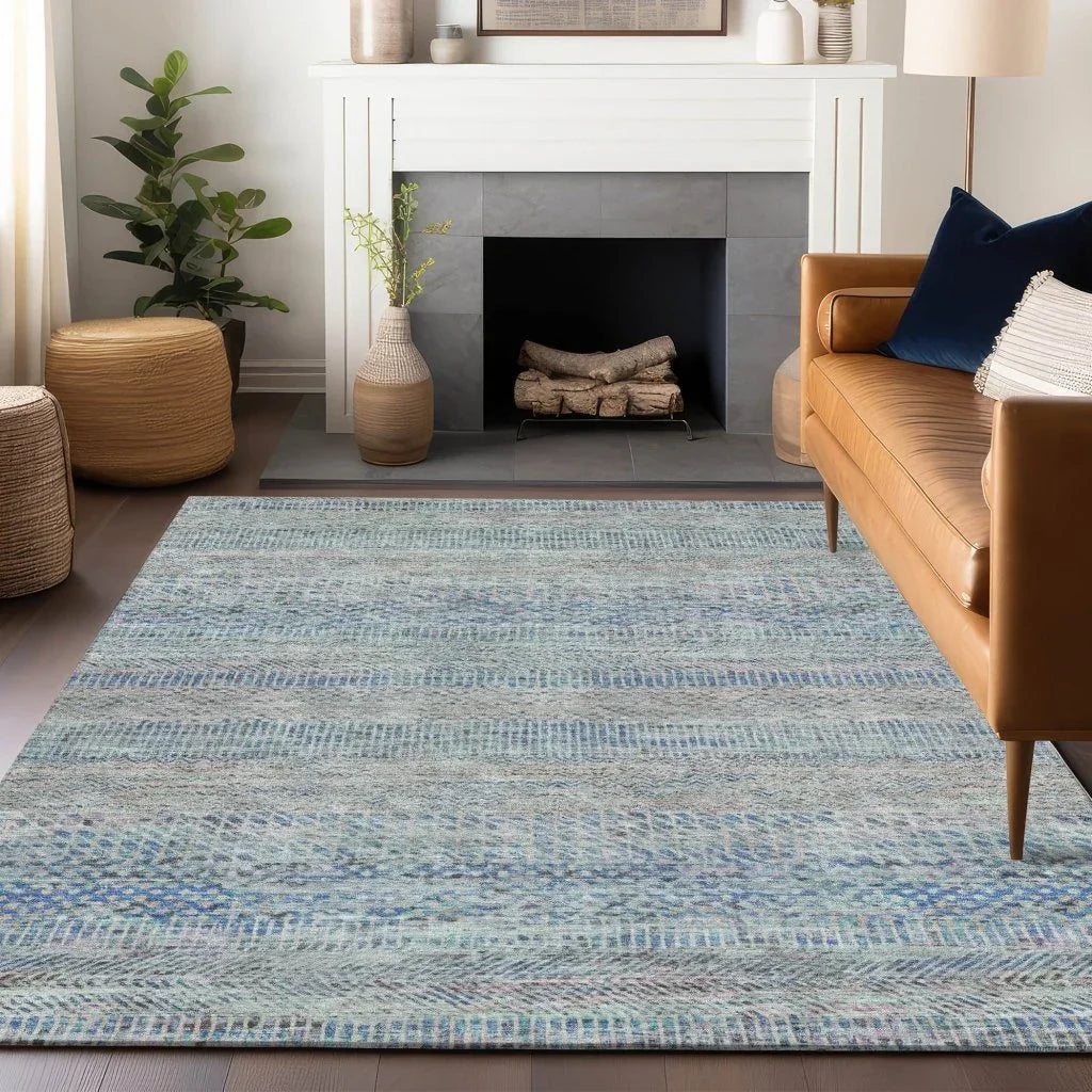 LOOMLAN Rugs Viviennea Blue Washable Indoor-Outdoor Rug