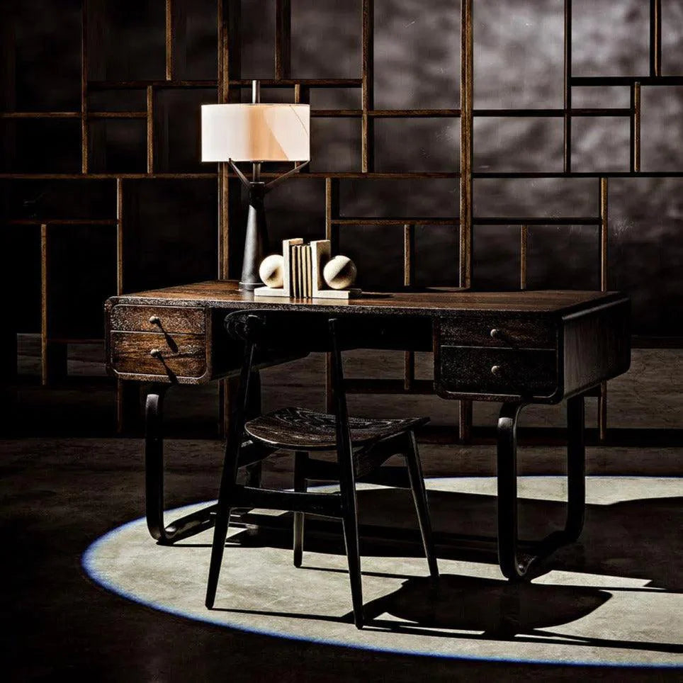 Voltes Desk, Ebony Walnut with Black Steel