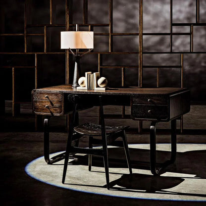 Voltes Desk, Ebony Walnut with Black Steel