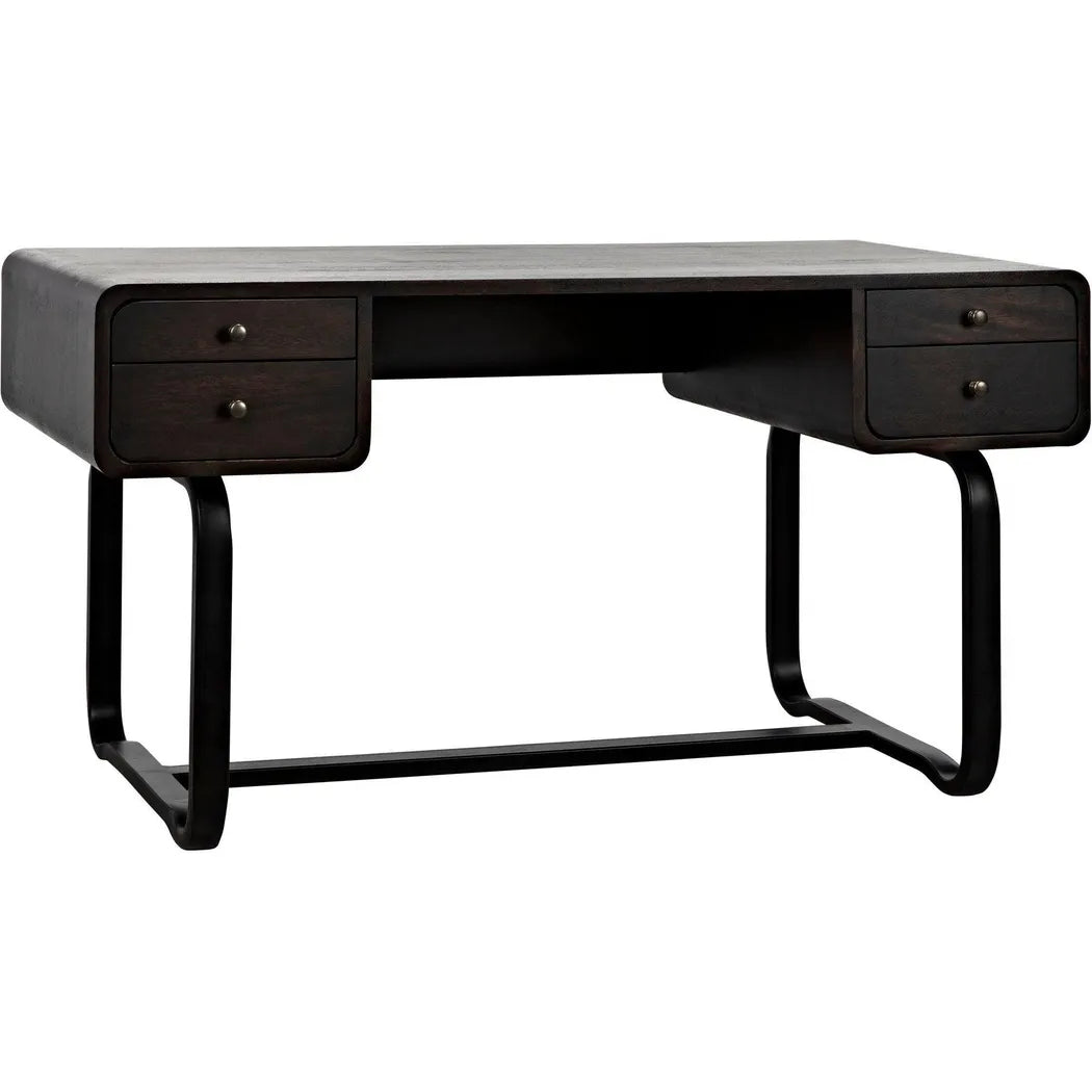 Voltes Desk, Ebony Walnut with Black Steel