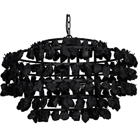 Noir Vulcan Chandelier, Black Steel Black Glass