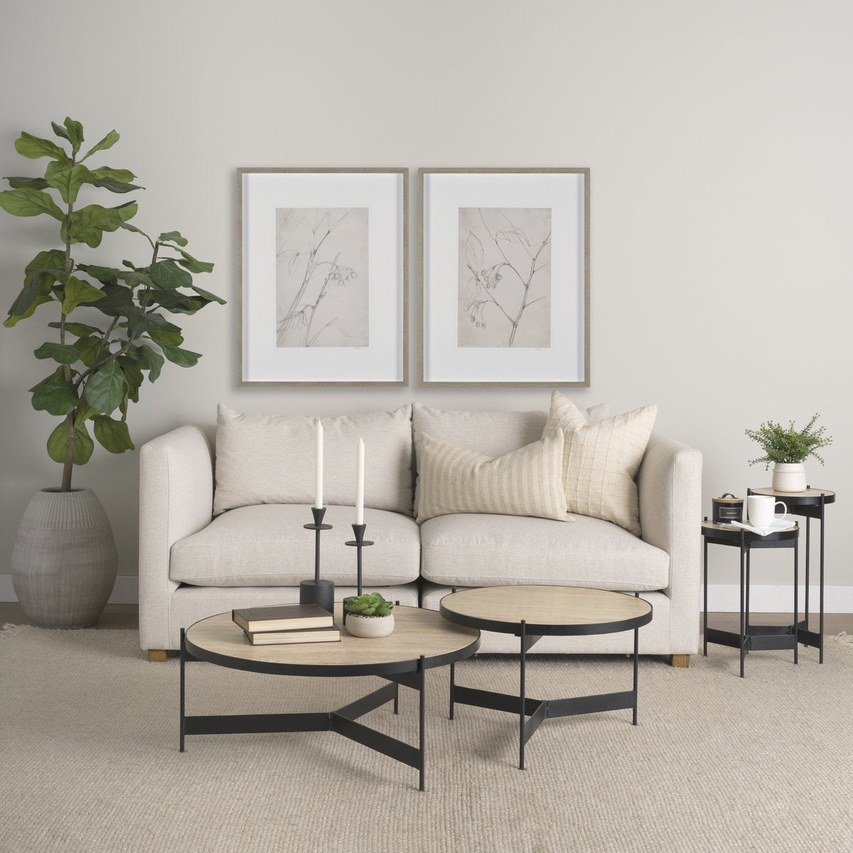 Mercana Wade Travertine Marble Top Coffee Table 2PC