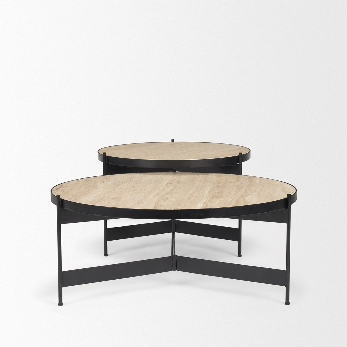 Mercana Wade Travertine Marble Top Coffee Table 2PC