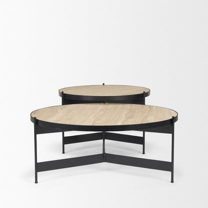 Mercana Wade Travertine Marble Top Coffee Table 2PC
