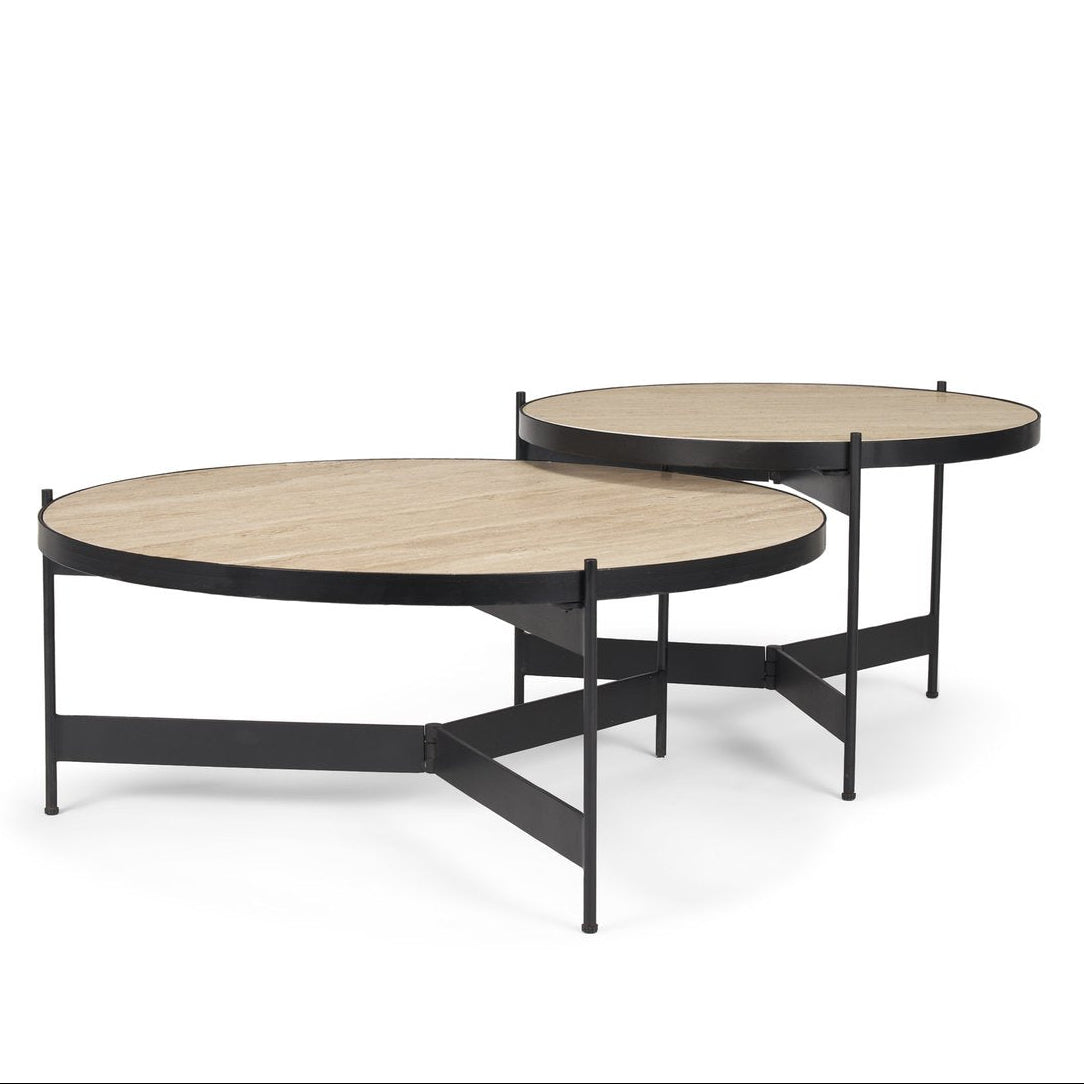 Mercana Wade Travertine Marble Top Coffee Table 2PC