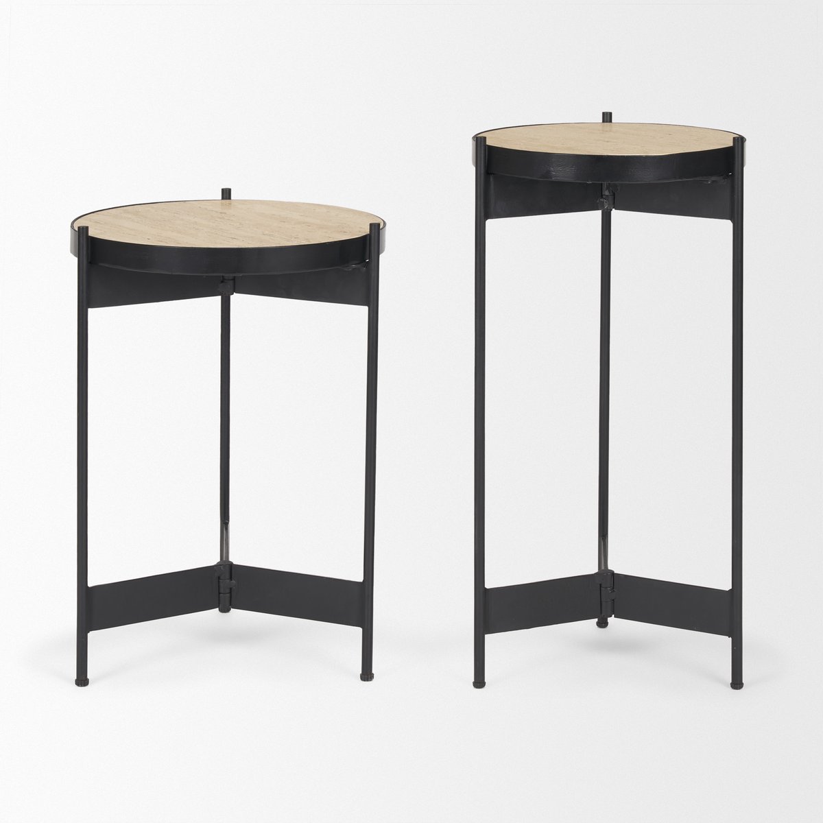 Mercana Wade Travertine Marble Top End Table 2PC