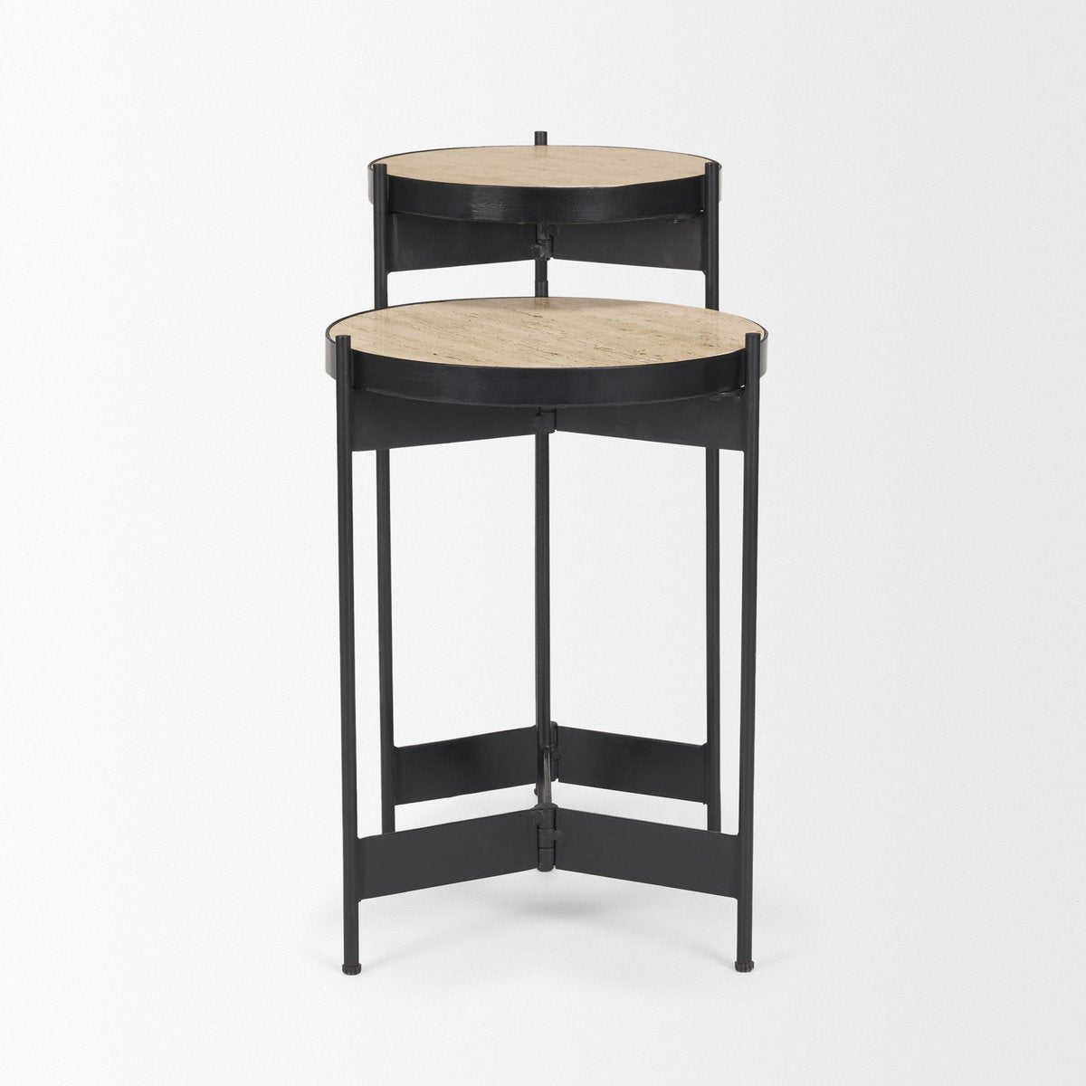 Mercana Wade Travertine Marble Top End Table 2PC