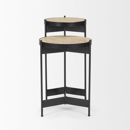 Mercana Wade Travertine Marble Top End Table 2PC