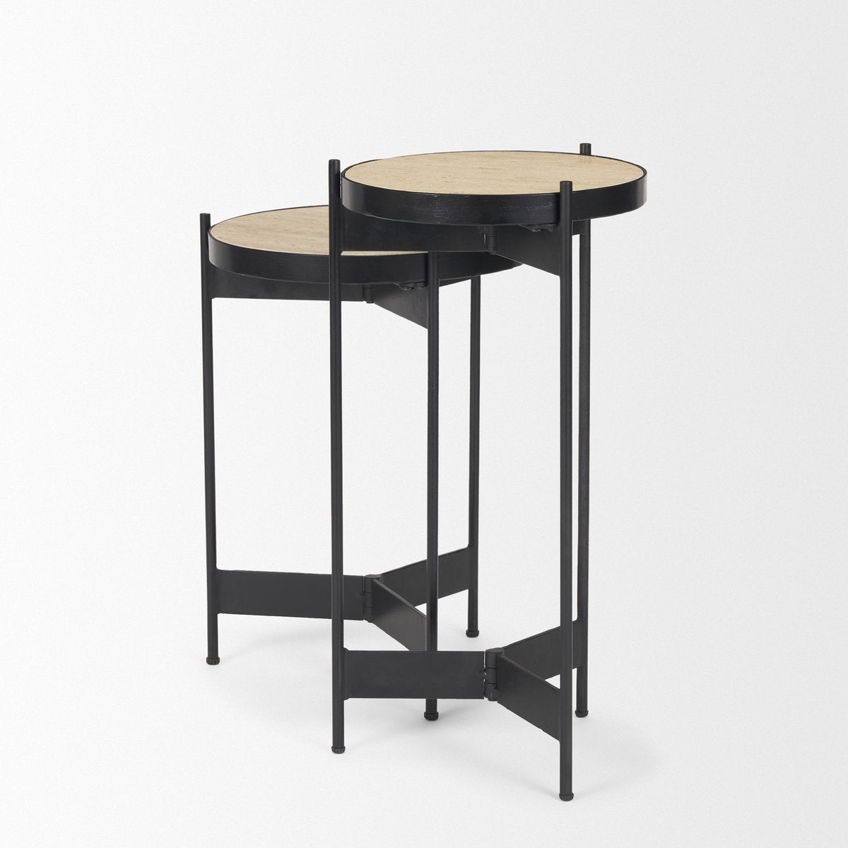 Mercana Wade Travertine Marble Top End Table 2PC
