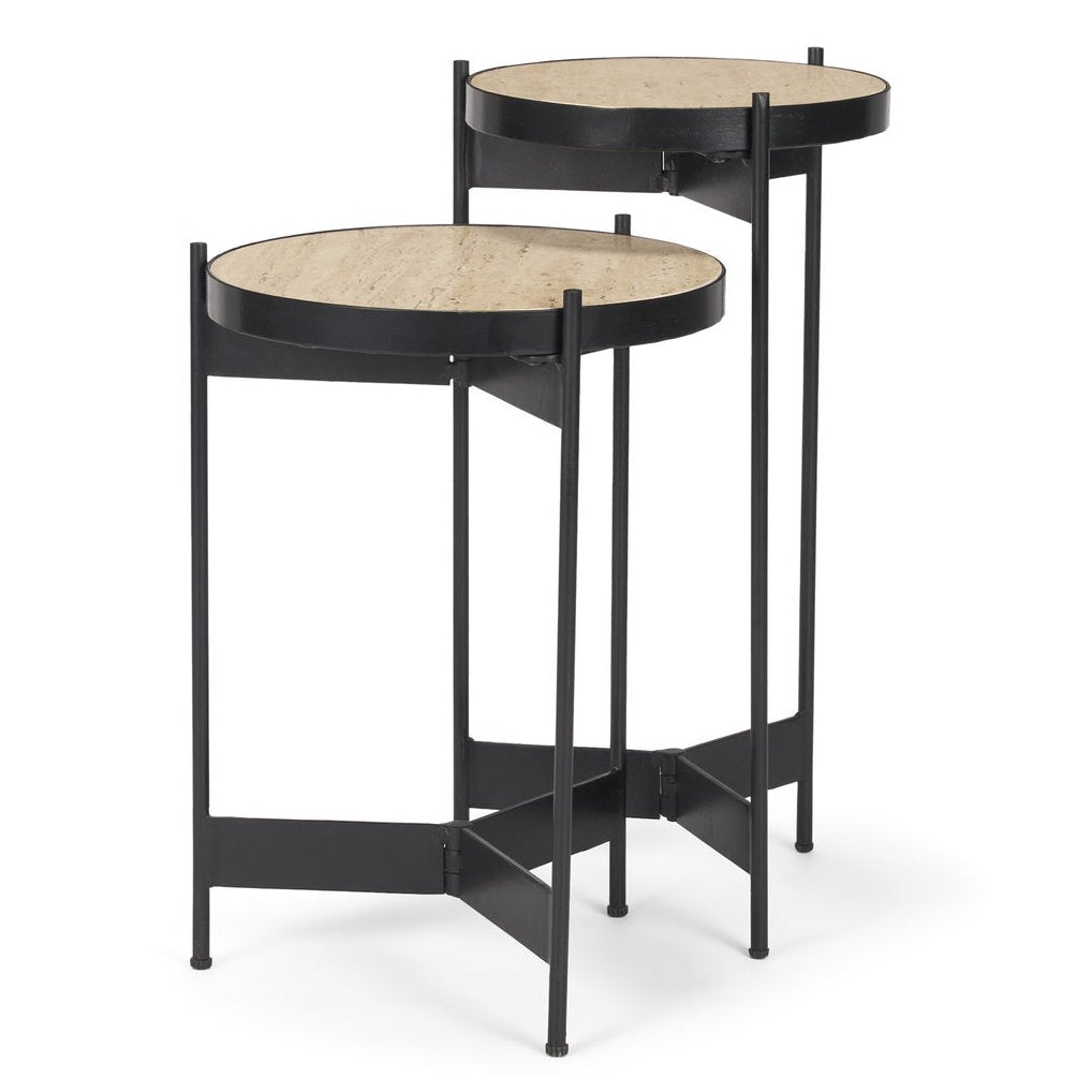 Mercana Wade Travertine Marble Top End Table 2PC