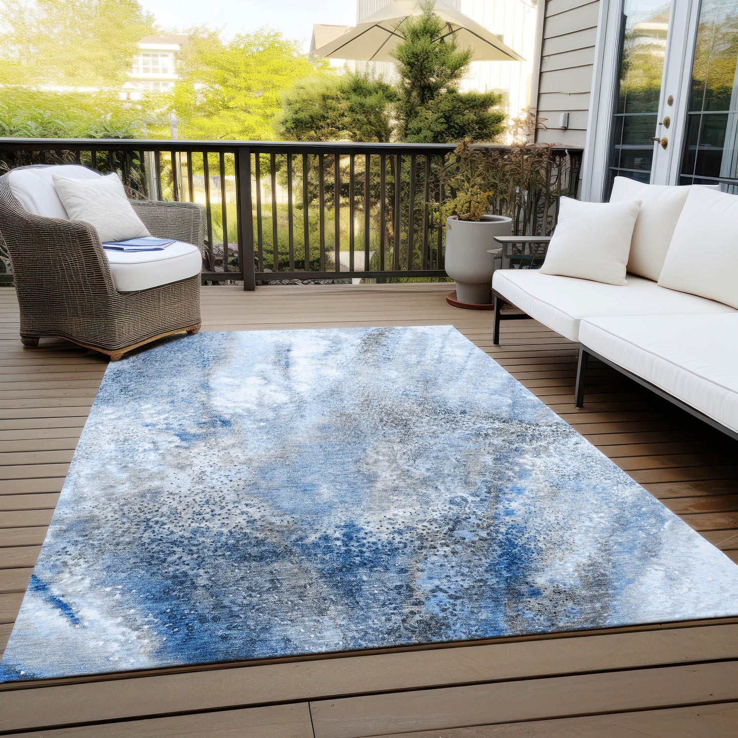 Addison Rugs Watercolors Navy Washable Indoor-Outdoor Rug
