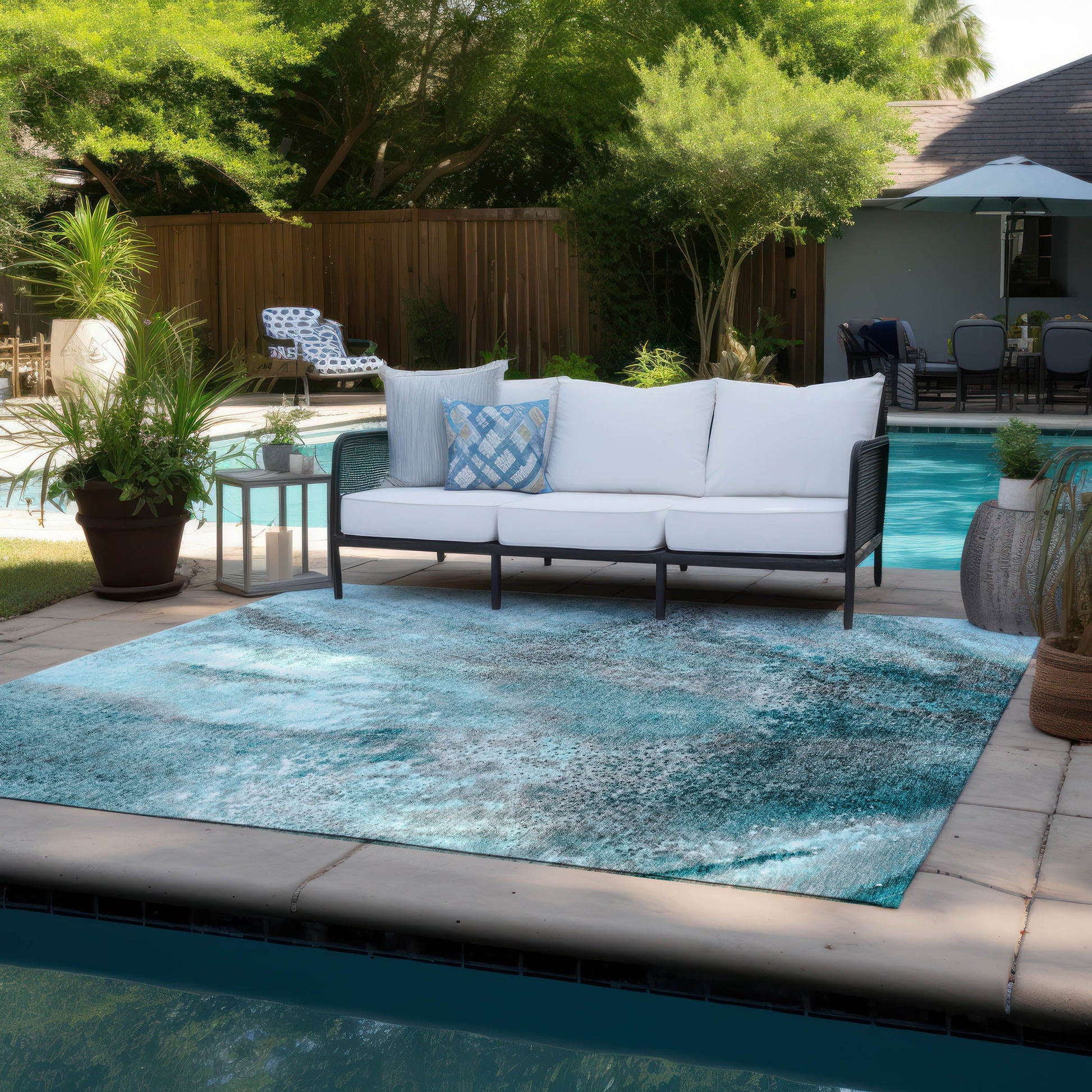 Addison Rugs Watercolors Teal Washable Indoor-Outdoor Rug