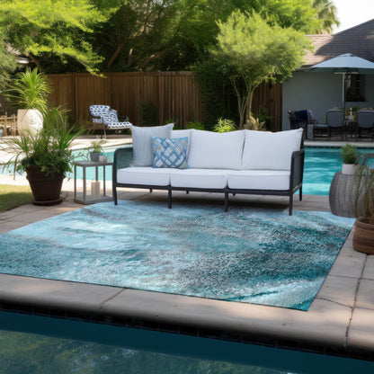 Addison Rugs Watercolors Teal Washable Indoor-Outdoor Rug