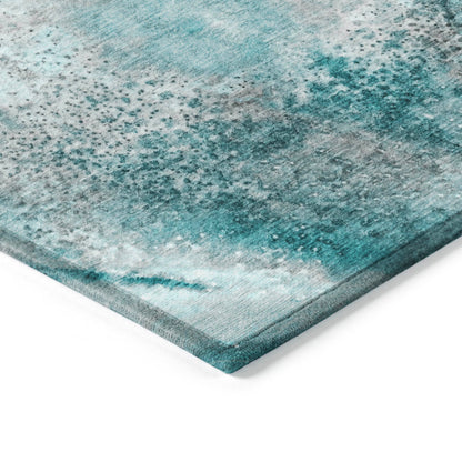 Addison Rugs Watercolors Teal Washable Indoor-Outdoor Rug