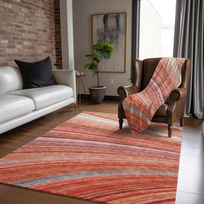 Addison Rugs Waves Terracotta Indoor-Outdoor with Matching Throw