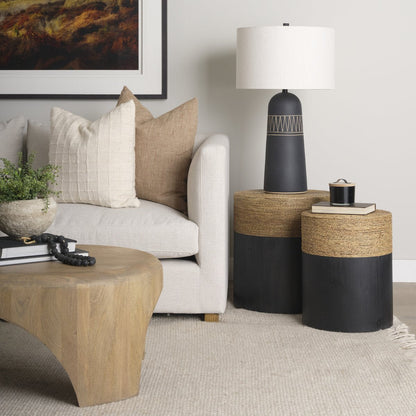 Mercana Wenopa Matte Black Round Accent Table 2PC