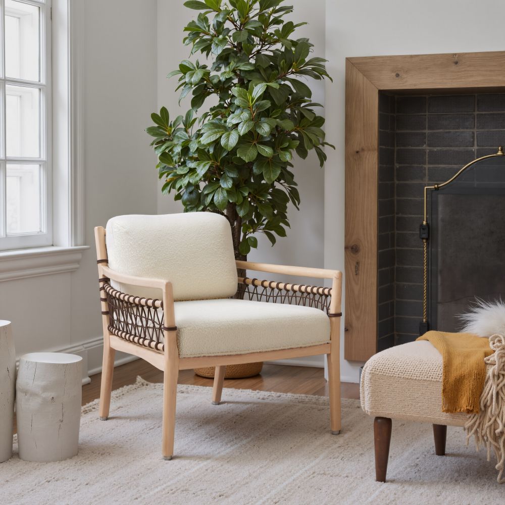Zuo Modern Wezly Ivory Textured Fabric Accent Chair