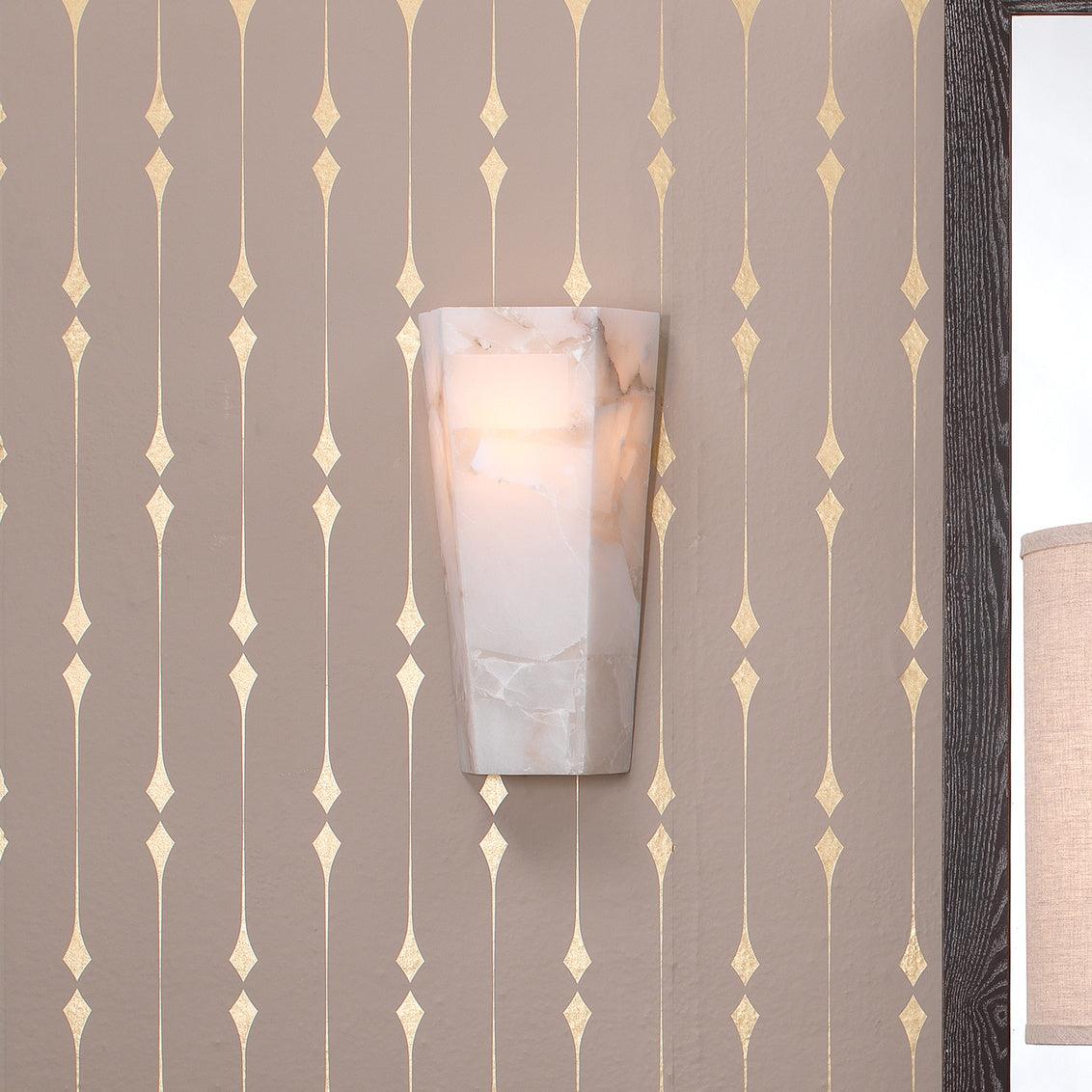 White Alabaster Borealis Tall Hexagon Wall Sconce Wall Sconces Sideboards and Things By Jamie Young