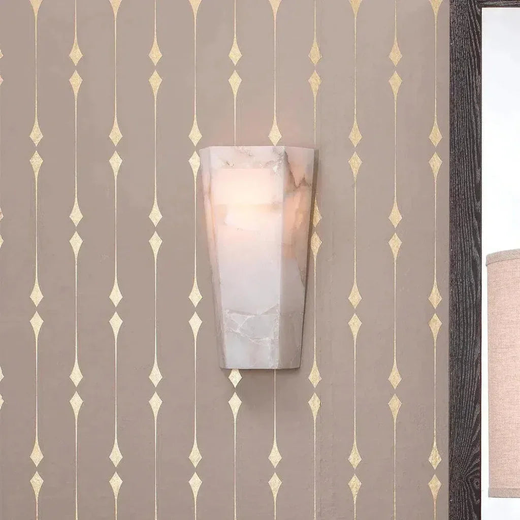 Jamie Young White Alabaster Borealis Tall Hexagon Wall Sconce