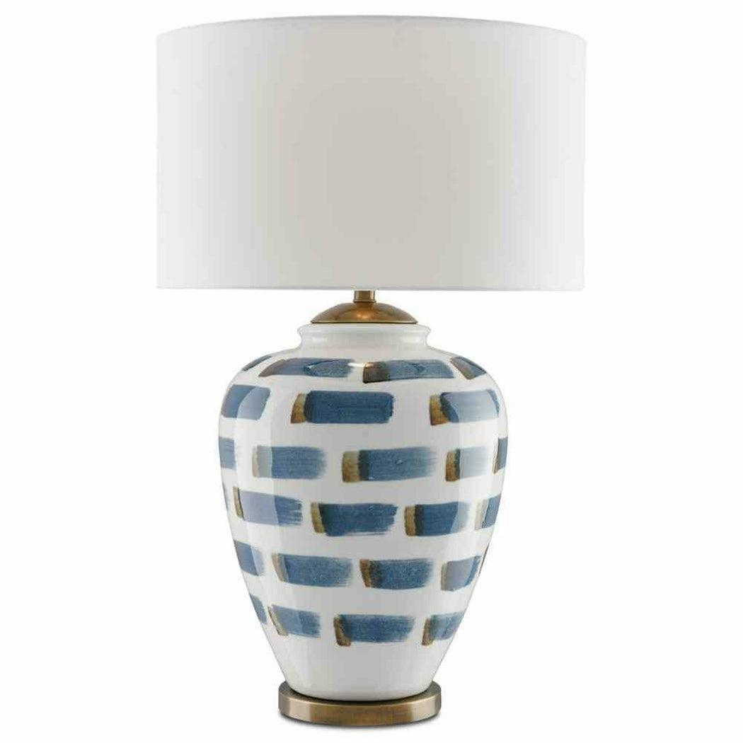 White Blue Antique Brass Brushstroke Table Lamp Table Lamps Sideboards and Things By Currey & Co