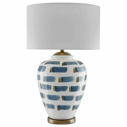 White Blue Antique Brass Brushstroke Table Lamp Table Lamps Sideboards and Things By Currey & Co