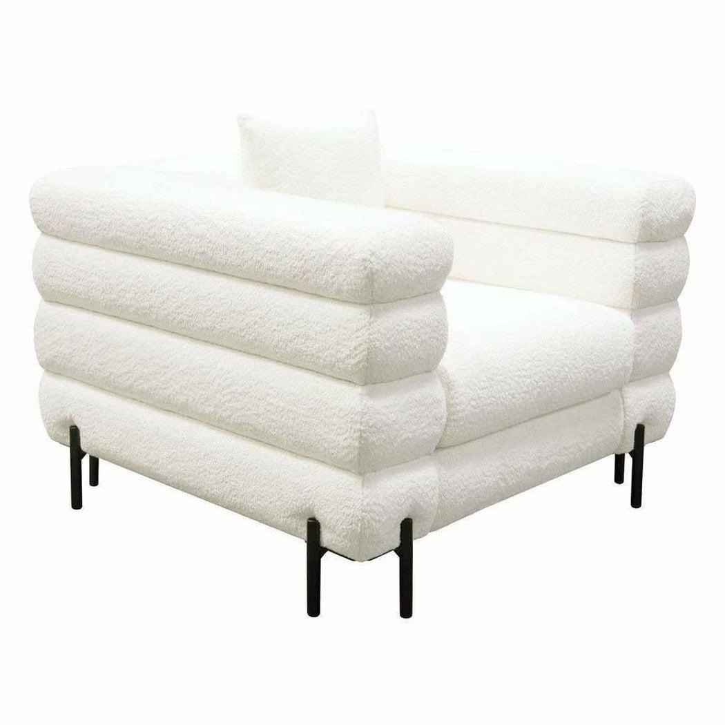 White Boucle Sherpa Low Profile Club Chair With Throw Pillow Club Chairs Sideboards and Things  By Diamond Sofa