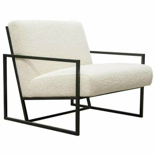 White Boucle Sherpa Slipper Chair with Black Metal Frame Club Chairs Sideboards and Things  By Diamond Sofa