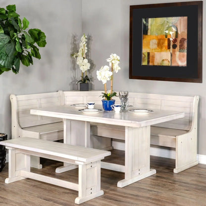 White Breakfast Nook Dining Set With Reversible Bench Storage Dining Table Sets Sideboards and Things By Sunny D