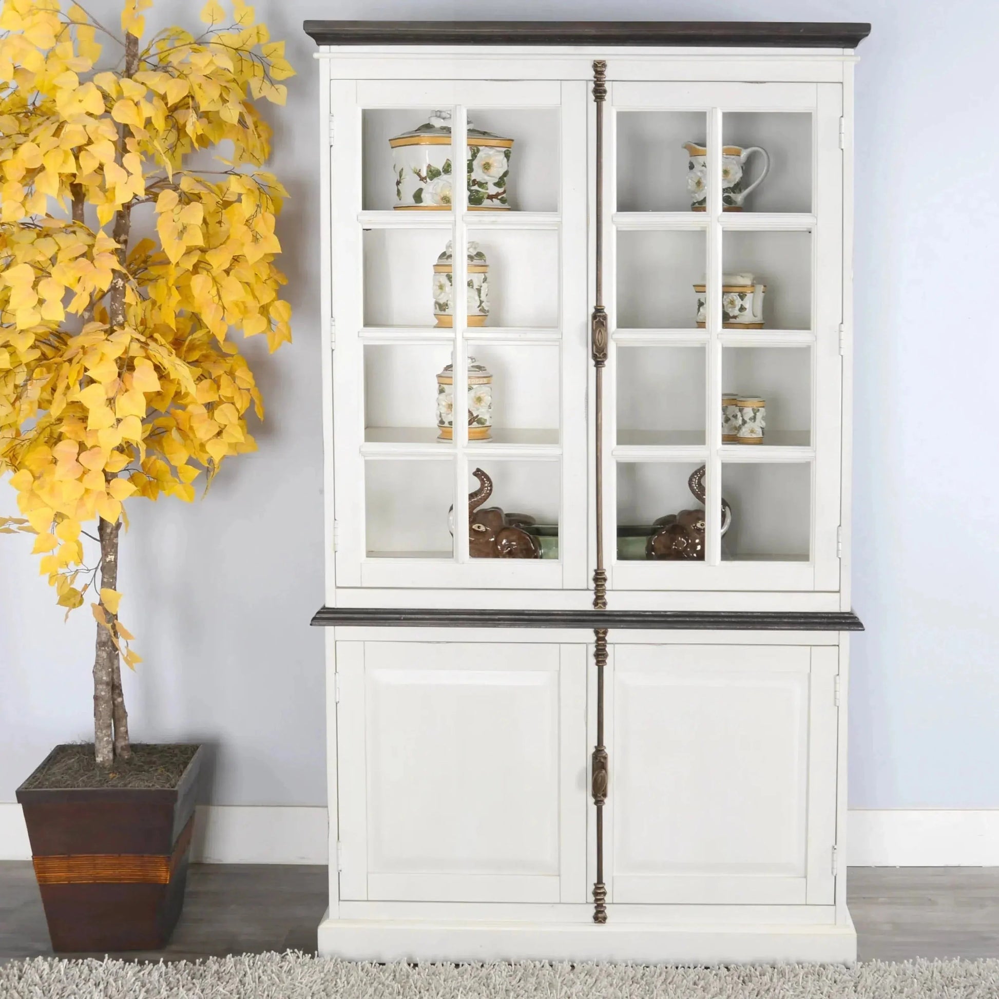 White Buffet and Hutch With Glass Doors Buffets Sideboards and Things By Sunny D