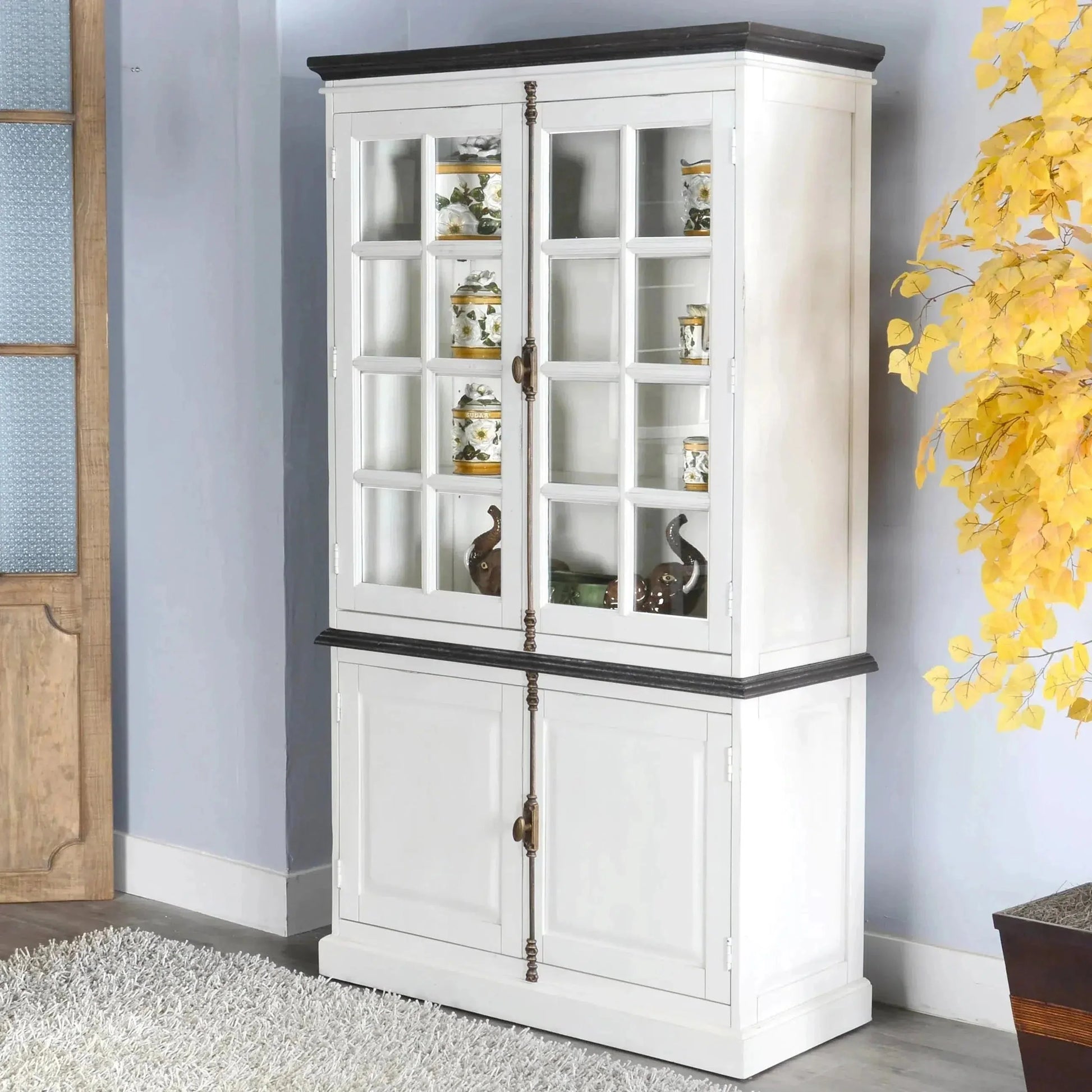 White Buffet and Hutch With Glass Doors Buffets Sideboards and Things By Sunny D