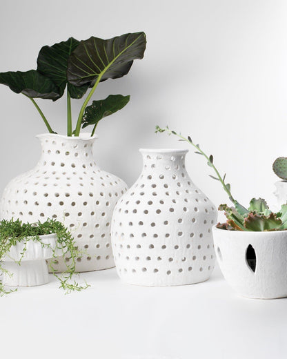 White Ceramic Porous Vase Vases & Jars Sideboards and Things By Jamie Young