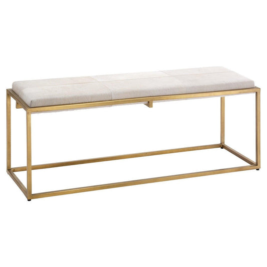 White Cowhide Gold Frame Shelby Bench Bedroom Benches Sideboards and Things By Jamie Young