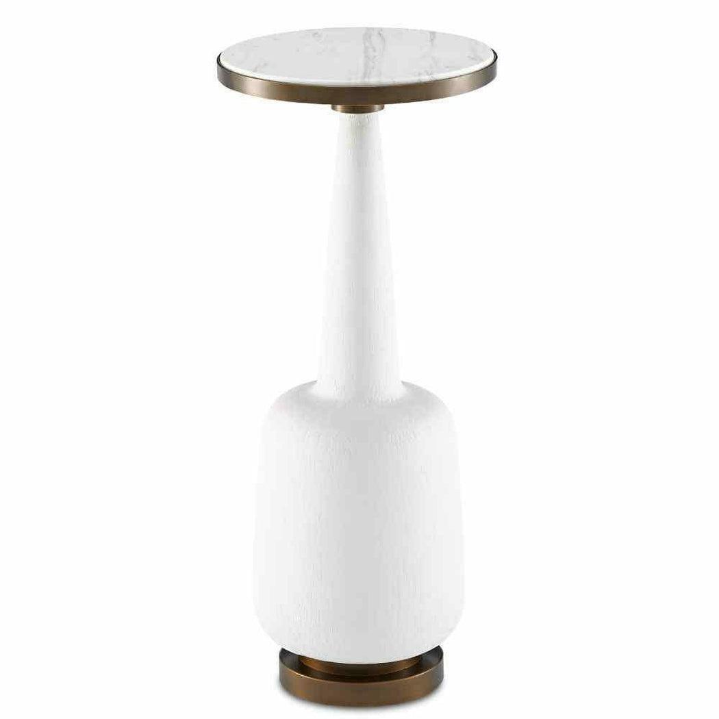 White Gesso Antique Brass Greta Drinks Table Side Tables Sideboards and Things By Currey & Co