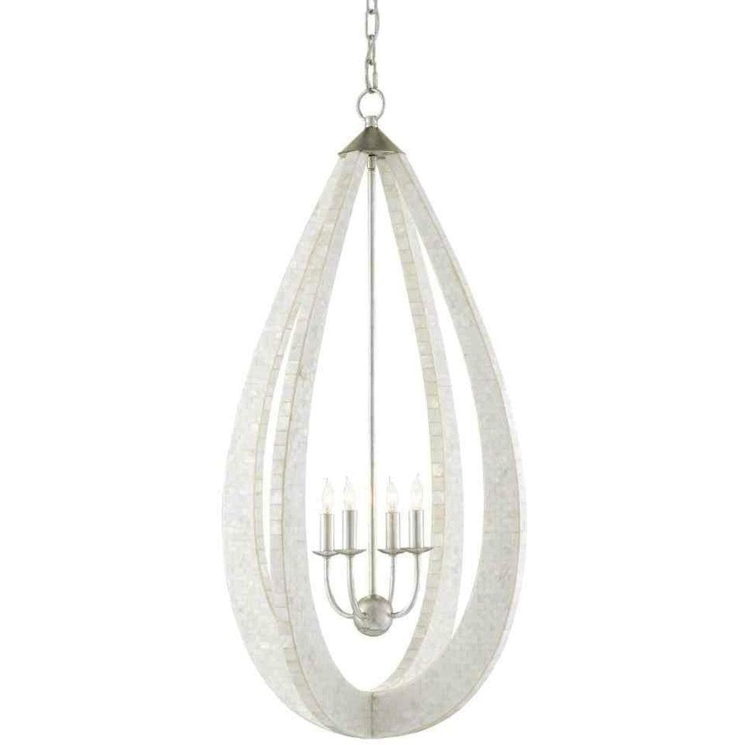 White Pearl Silver Leaf Arietta Teardrop Chandelier Chandeliers Sideboards and Things By Currey & Co