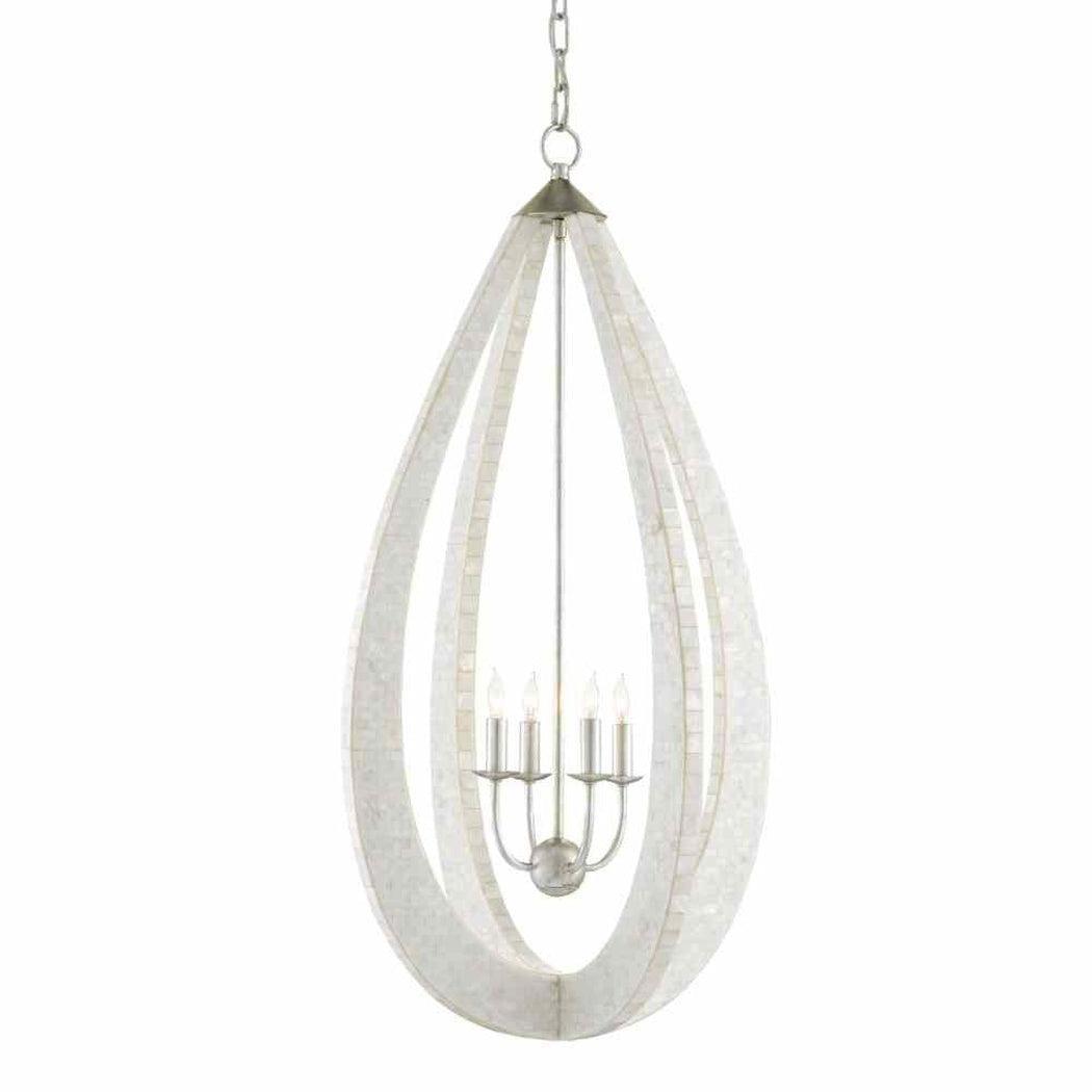 White Pearl Silver Leaf Arietta Teardrop Chandelier Chandeliers Sideboards and Things By Currey & Co