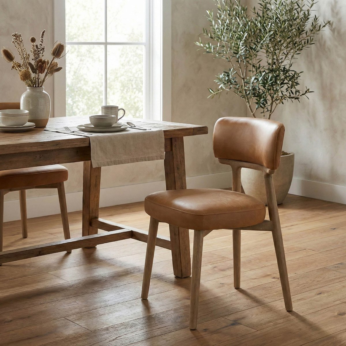 LH Home Willow Leather Armless Dining Chair (Set of 2)