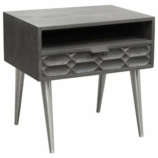 Wood 1-Drawer Accent Table in Smoke Grey Finish Nickel Legs Side Tables Sideboards and Things  By Diamond Sofa