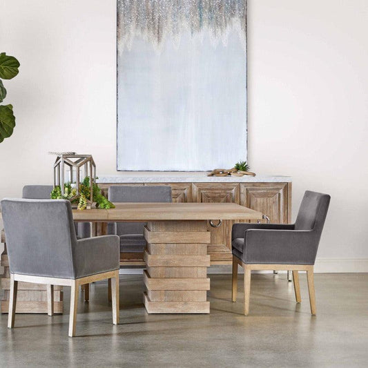 Wood Extendable Dining Table Set With Grey Velvet Chairs Dining Table Sets Sideboards and Things By Essentials For Living