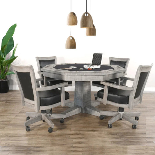Sunny D Reversible Poker Game Table Swivel Leather Chairs Set